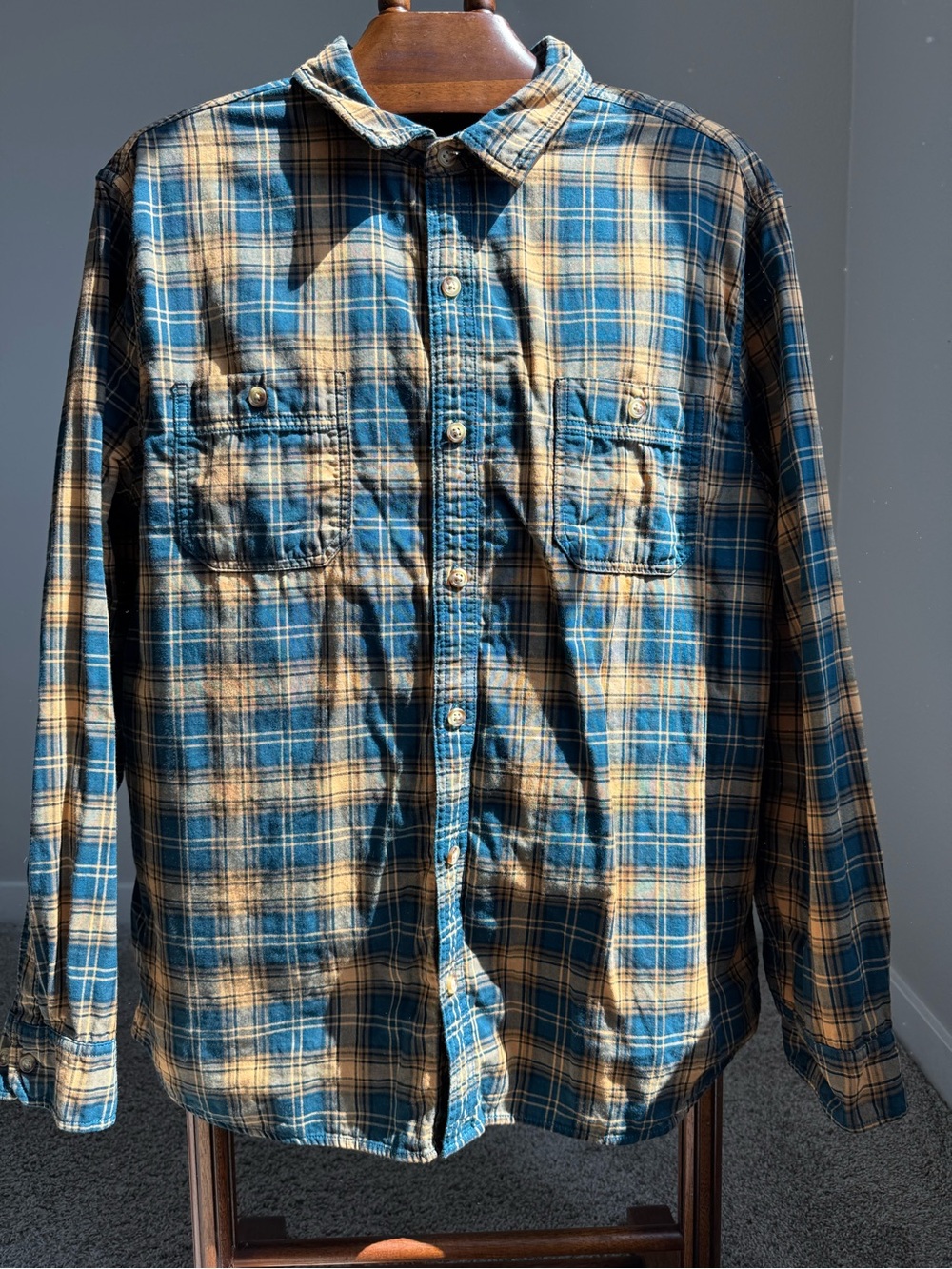 Alesbury Blue Tan Plaid Button Down Shirt Men’s XL Cotton Flannel Long Sleeve
